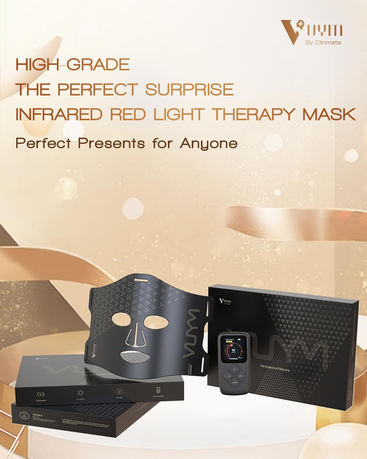 Red Light Therapy Mask for Facial Skincare, Lightweight and Thin with Cordless LCD Controller 292 Leds, Red Light Therapy for Face Brightening anti Aging, Use at Home Travel