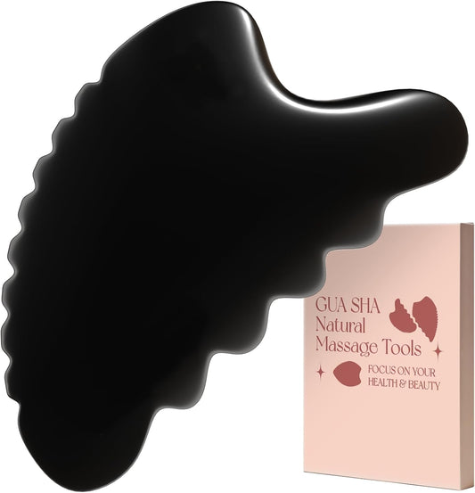 Gua Sha Facial Tools, Natural Bian Stone Gua Sha Jade Scraping Massage Tool, Body Gua Sha Stone with Comb, Large Guasha Set for Traditional Acupuncture Therapy(Wave-Edge)